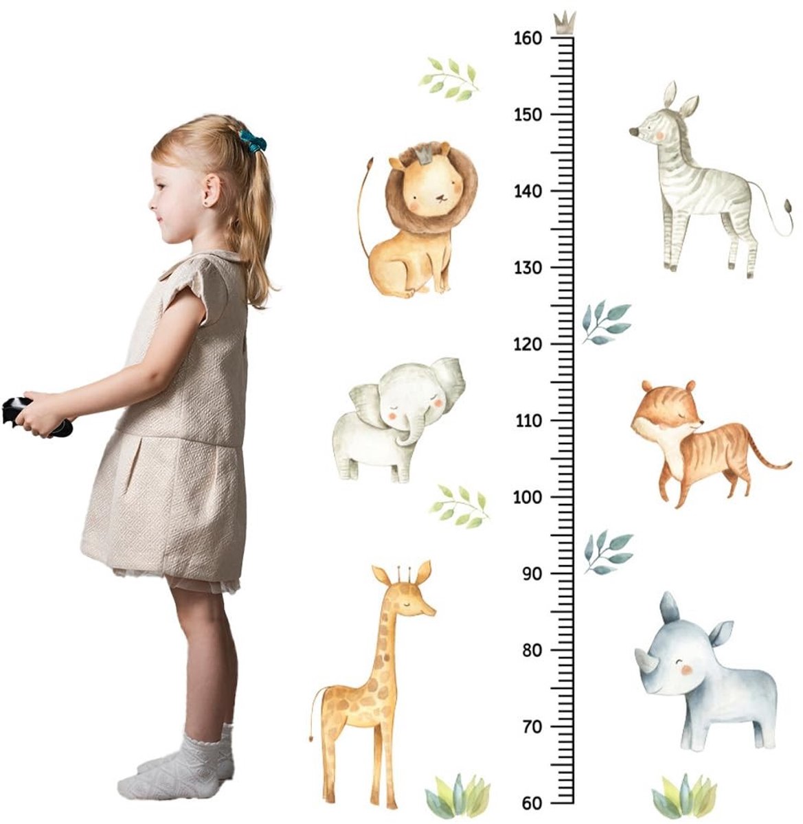 Dailygoods - Muurstickers Meter Muursticker, Hoogte Grafisch met Dieren Muursticker, Muurstickers voor Kinderen Verwijderbare Meetmuurstickers Voor Kinderkamer