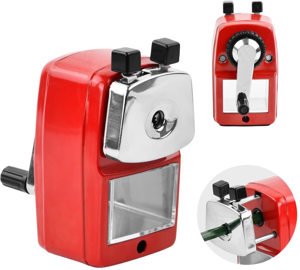 Dailygoods - Handmatige puntenslijper met houder, puntenslijper met zwengel, voor studenten, kinderen, kantoor, school (rood)