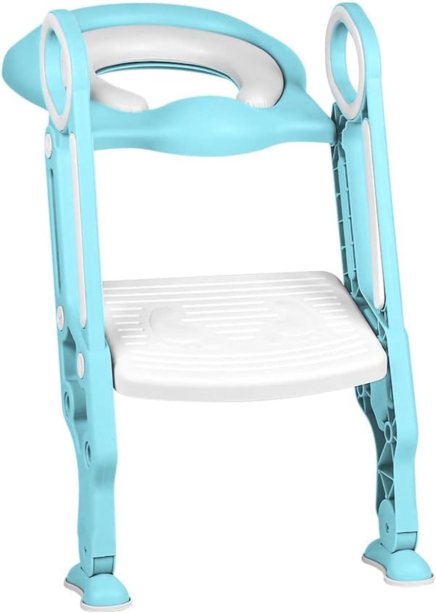 Kinder toiletbril - Potty trainer - Zindelijkheidstraining - Verstelbaar en opvouwbaar - Tot 75 kg - Wit lichtblauw