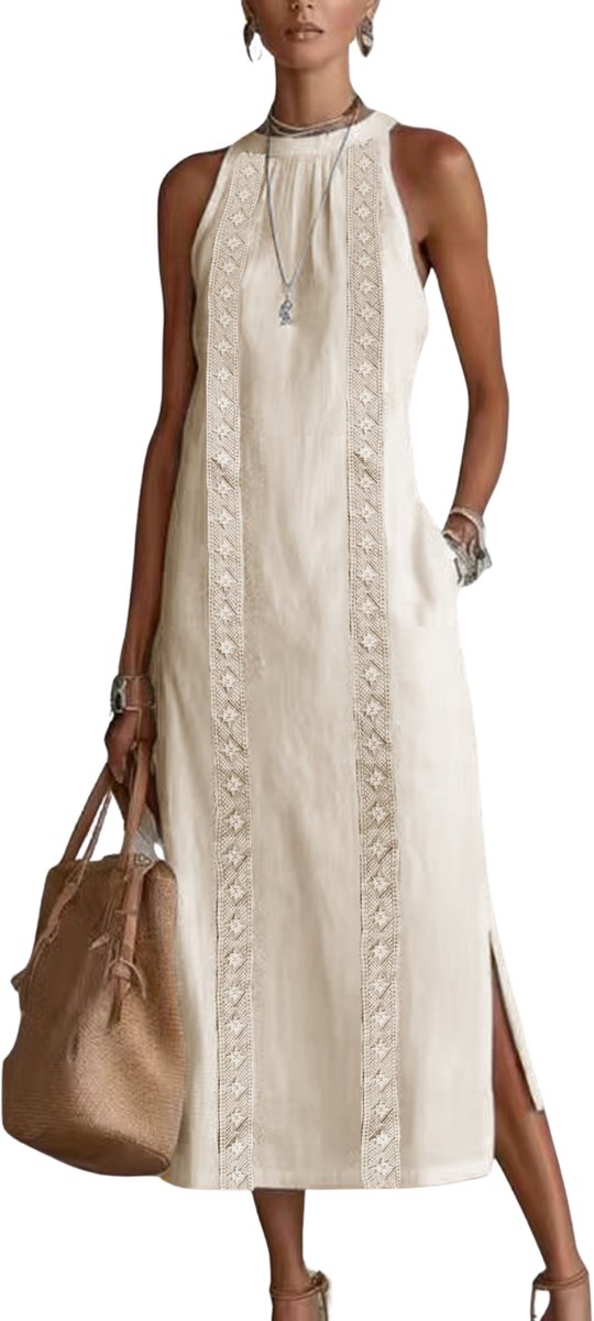 Currero Zomerjurk Dames Zomerjurken Volwassenen Vrouwen Midi Jurk Ibiza Stijl Sundress Dress XL Abrikoos