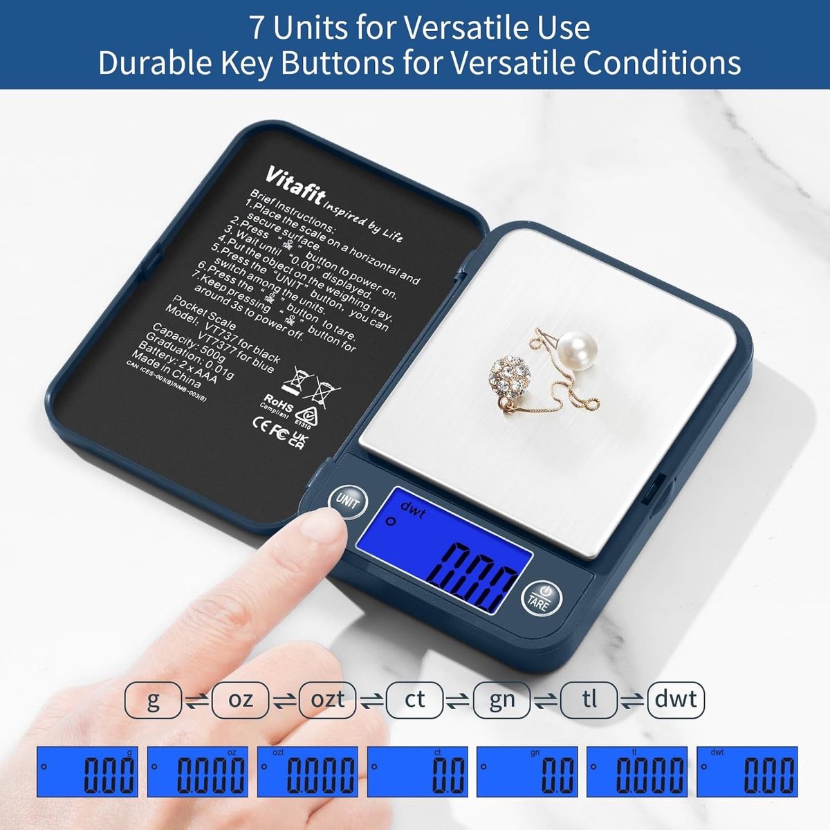 Digitale Zakweegschaal - Blauw - Nauwkeurigheid 0,01 g - LCD-display - Voor Sieraden en Munten