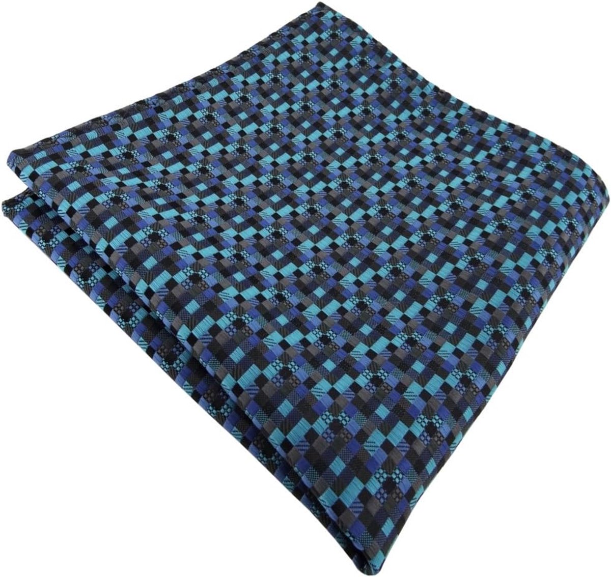 Zakdoek Patroon - Pochette Heren - Netjes Voor de Dag - Uniek Kleurenpalet - 33x33 cm - Turquoise Blauw Grijs