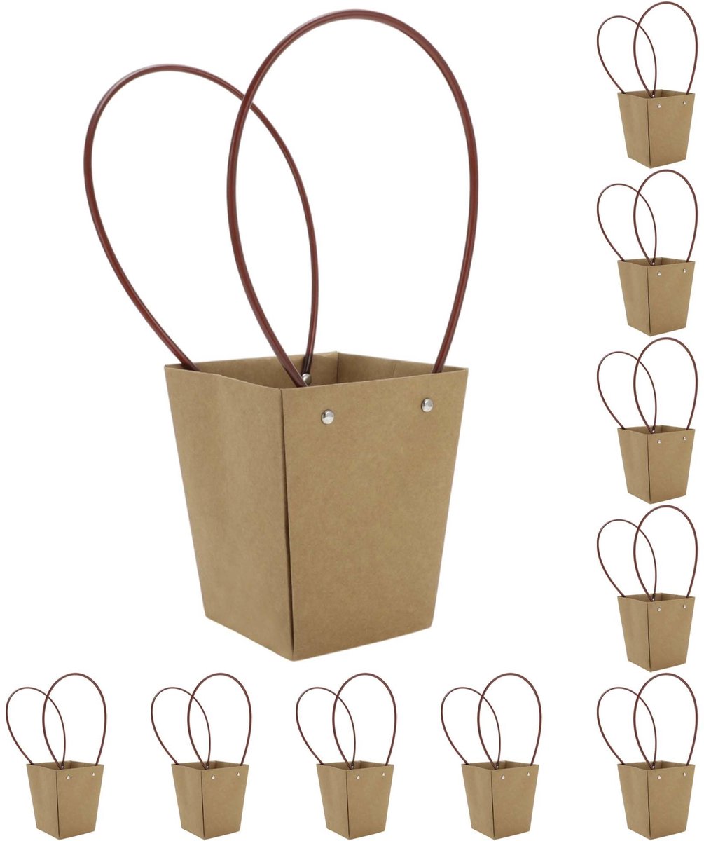 Dailygoods- Boeketzakken 10 stuks - Geschenkverpakking - Bloemenzakken met handvat - Herbruikbaar - Duurzaam - Lichtgewicht 13 x 9,5 x 15 cm - Geschenkzakken