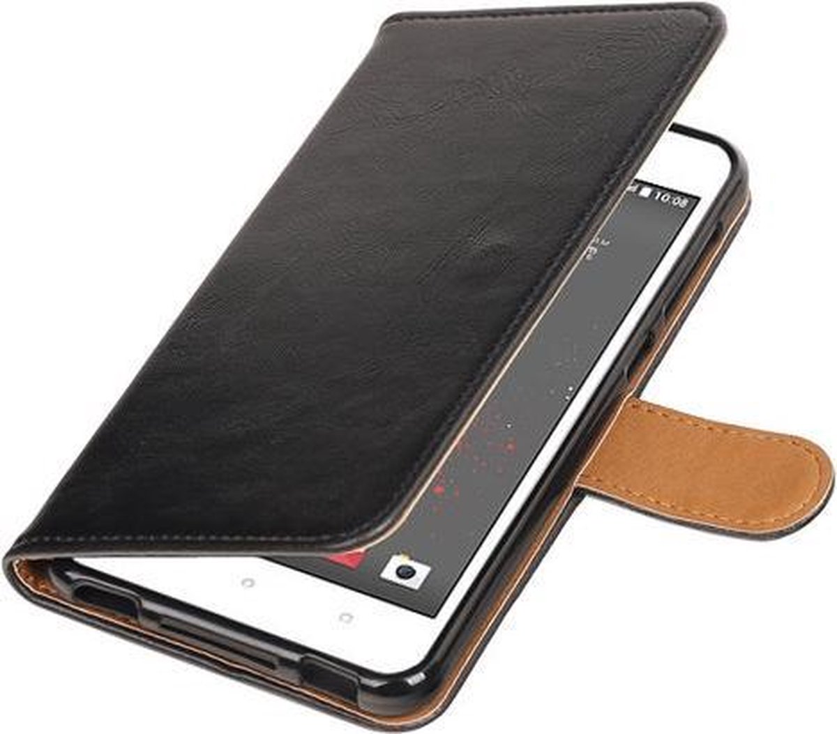 Zwart Pull-Up PU booktype wallet hoesje voor HTC Desire 825