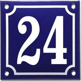Emaille huisnummer blauw/wit nr. 24