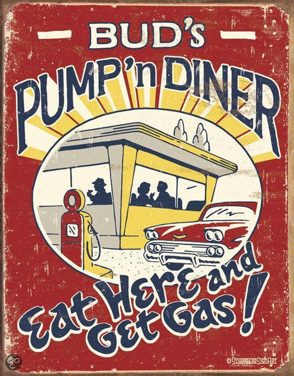 Signs-USA Pump 'N Diner - Retro Wandbord - Metaal - 40x30 cm