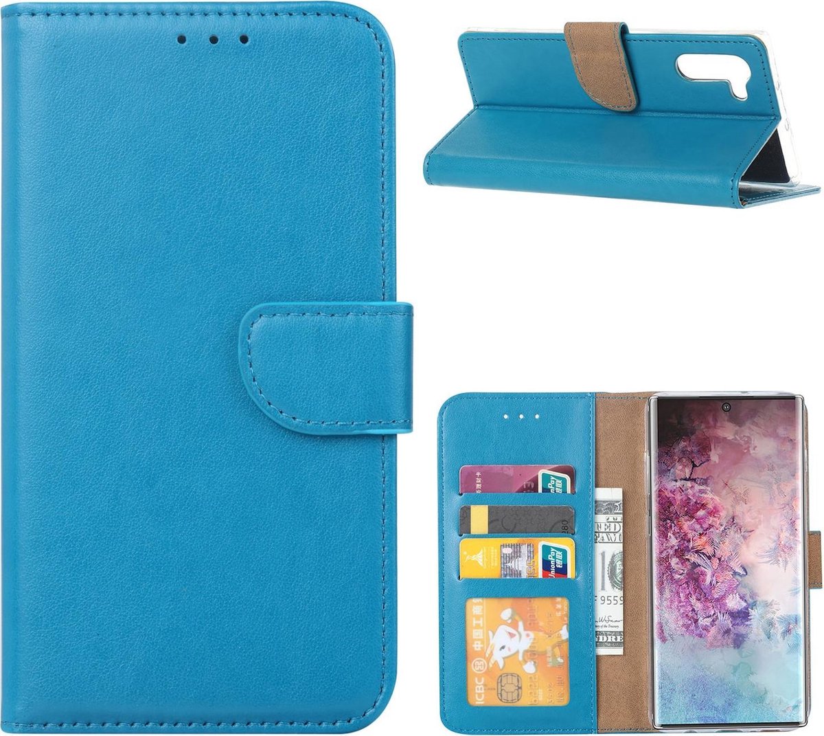 Samsung Galaxy Note 10 Hoesje Turquoise met Pasjeshouder
