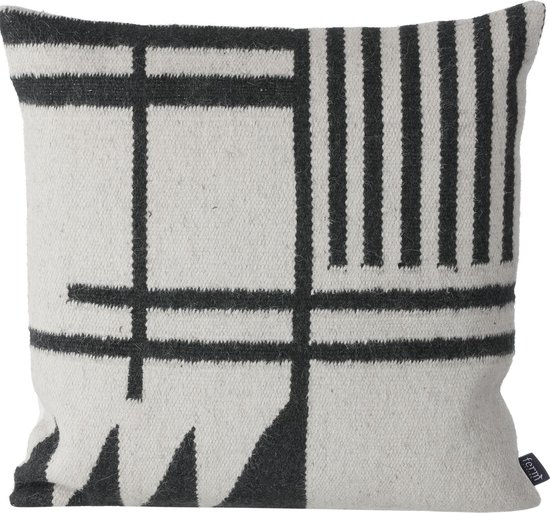 Ferm Living - Kelim Cushion Black Lines - Kussen - Decoratie - Zwart / Wit