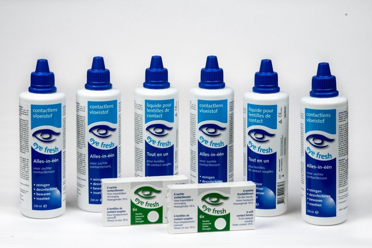 Eye Fresh 6 maanden pakket -2,50 - 12 maandlenzen + 6 flessen lenzenvloeistof - voordeelverpakking