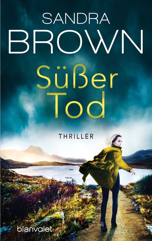 Boek "Süßer Tod" Thriller, met een vrouw in een gele jas op een pad in een landschap.