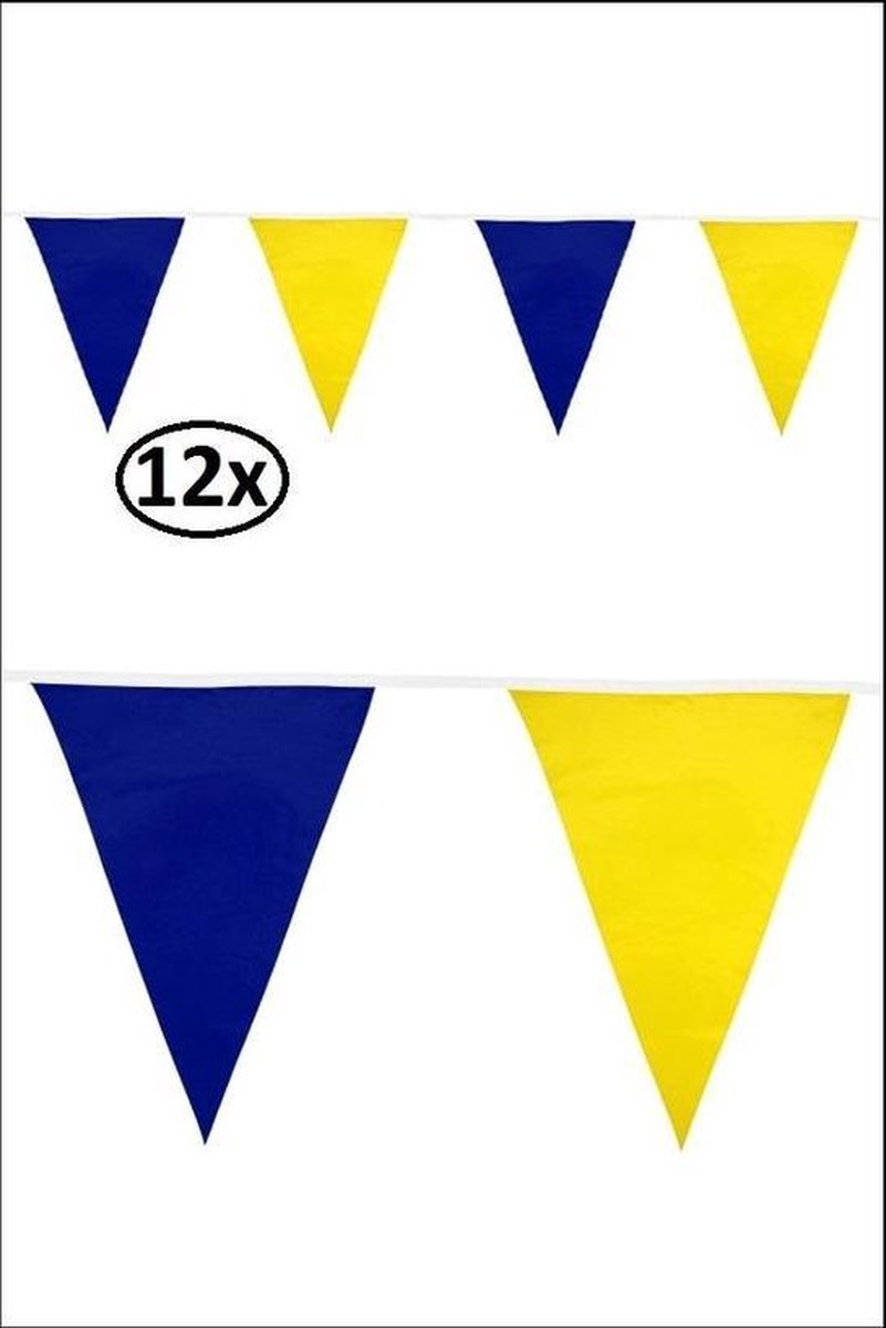 12x Vlaggenlijn blauw/geel 10 meter - 2 kleuren - vlaglijn themafeest festival blauw geel verjaardag jubileum