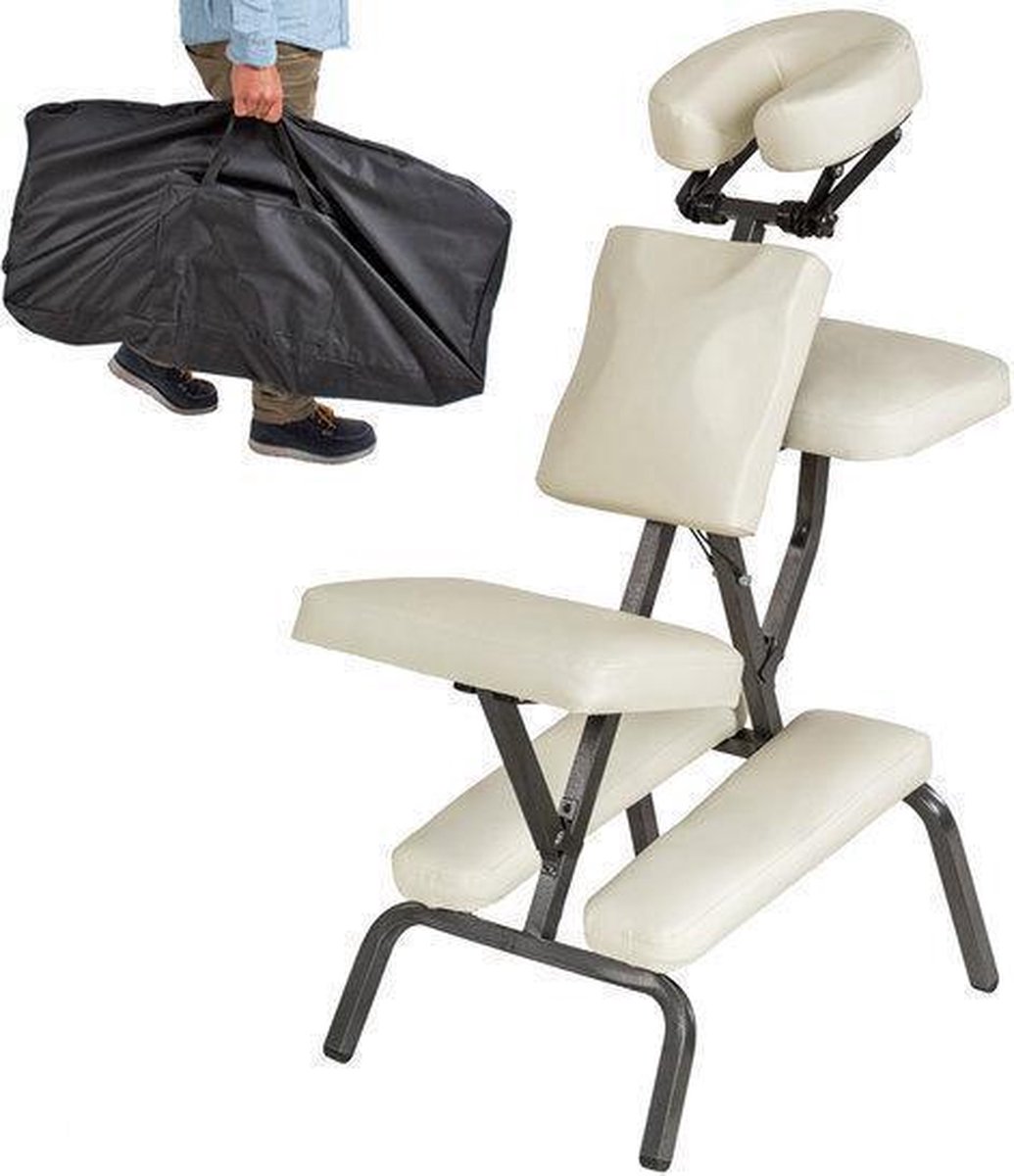 Massagestoel, behandelstoel met dikke bekleding beige inclusief zwarte draagtas