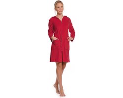 Rits badjas dames kort – met capuchon – lichtgewicht – dun – sauna - rood - maat S