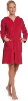 Rits badjas dames kort – met capuchon – lichtgewicht – dun – sauna - rood - maat S