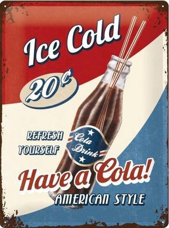 Ice cold Have a  Cola American style reliëf 40 x 30 cm metalen wandbord