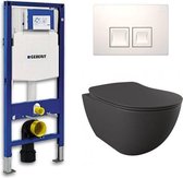 Geberit UP 100 toiletset - Inbouw WC Wandcloset - Creavit Mat Antraciet Geberit Delta-50 Wit