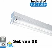 LED Buis armatuur 150cm - Dubbel | Inclusief Hoge Lumen LED buizen - 6000K - Daglicht (Set van 20 stuks)