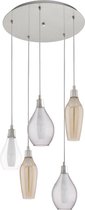 EGLO Pontevedra - Hanglamp - 5 Lichts - Nikkel-Mat - Zwart, Helder, Amber, Wit