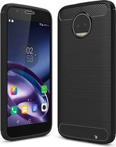DrPhone BCR1 Hoesje - Geborsteld TPU case - Ultimate Drop Proof Siliconen Case - Carbon fiber Look- Geschikt voor Moto G6+(Plus) -Zwart