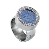 Quiges RVS Schroefsysteem Ring met Zirkonia Zilverkleurig Glans 16mm met Verwisselbare Glitter Blauw 12mm Mini Munt
