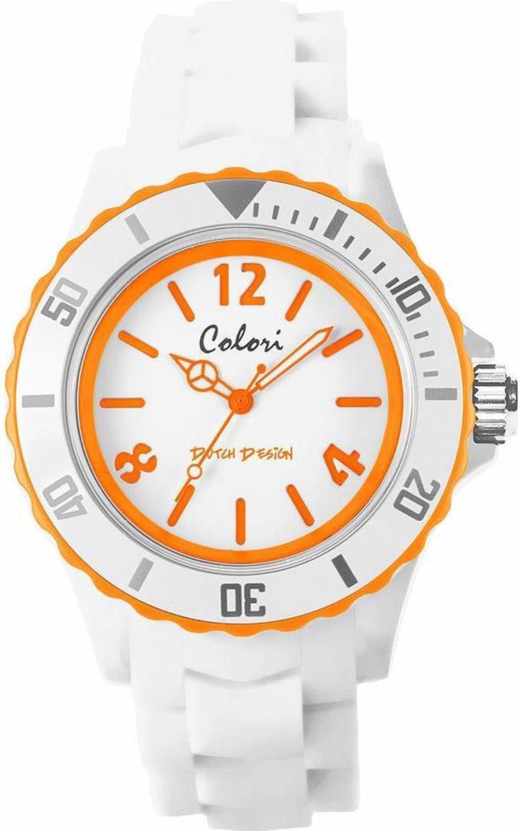 Colori White Summer 5 COL404 Horloge - Siliconen Band - Ø 44 mm - Wit - Oranje