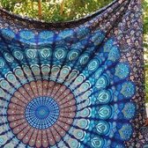 Bohemida Roundie XXL Groot Vakantie Strandlaken 220x235cm - XXL Blue Paradise Mandala Strandkleed - 100 % Duurzaam Katoen