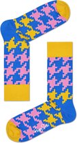 Happy Socks Dogtooth Sokken - Blauw/Roze/Geel - Maat 41-46