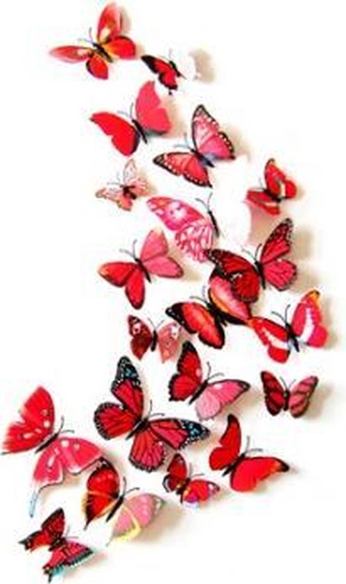 Papillons 3D - Décoration murale - Mix Rouge