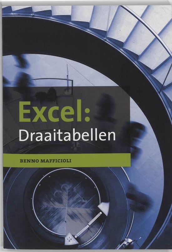 Boekomslag van 'Excel: Draaitabellen' met een boekrol en mensen op een trap.