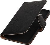 Washed Leer Bookstyle Wallet Case Hoesjes voor Galaxy E5 Zwart