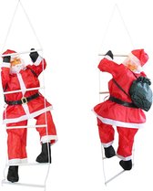 Père Noël Grimpant à l'Échelle de Corde avec Pieds Réglables Figurine Rembourrée Décoration de Noël 85 x 40 cm Textile Plastique [en.casa]