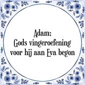 Tegeltje met Spreuk (Tegeltjeswijsheid): Adam; Gods vingeroefening voor hij aan Eva begon + Kado verpakking & Plakhanger