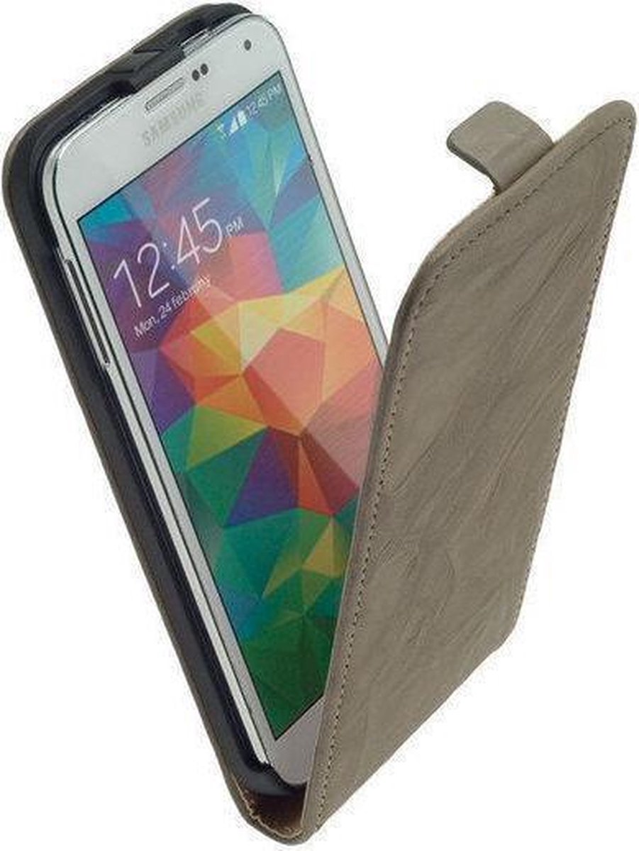 Lelycase Vintage Lederen Flip Case Hoesje Samsung Galaxy S5 Creme