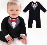 Baby Boy Romper Tuxedo Jumpsuit Gentleman One-Piece, Button-Down Bowtie, Wedding Suit Bodysuit, Onesie, Kleding set, 9-12 maanden
