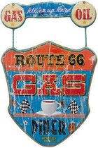 Signs-USA Route 66 Gas-Diner - Retro Wandbord - Metaal - 61x41 cm