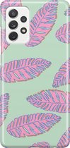 Samsung Galaxy A52 Telefoonhoesje - Premium Hardcase Hoesje - Dun en stevig plastic - Met Plantenprint - Tropische Blaadjes - Lichtgroen