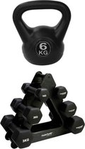 Tunturi - Fitness Set - Dumbbell Opbergrek incl 2x 1 t/m 3 dumbbells - Kettlebell 6 kg