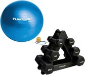 Tunturi - Fitness Set - Dumbbell Opbergrek incl 2x 1 t/m 3 dumbbells  - Gymball Blauw 90 cm
