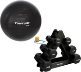 Tunturi - Fitness Set - Dumbbell Opbergrek incl 2x 1 t/m 3 dumbbells  - Gymball Zwart 65 cm