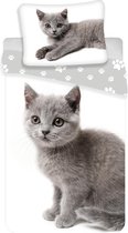 Animal Pictures Dekbedovertrek Grijze Kitten - Eenpersoons - 140  x 200 cm - Wit