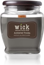 Colonial Candle – Wick Ambered Tonka - 425 gram | geurkaars sojablend | 60 tot 90 branduren | houten knisperlont | warm, fruitig en bloemig |  peer, mandarijn, bergamot, fresia en