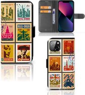 Telefoonhoesje Geschikt voor iPhone 13 Flipcover Design Postzegels