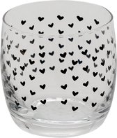 Clayre & Eef Waterglas Ø 8*8 cm / 260 ml Transparant Glas Rond Hartjes Drinkbeker Drinkglas