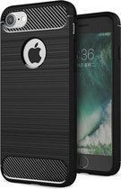 Mobiq - Hybrid Carbon Look iPhone SE (2022) / iPhone SE (2020) / iPhone 8 / iPhone 7 zwart Hoesje TPU | iPhone SE (2022) / iPhone SE (2020) / iPhone 8 / iPhone 7 hoesje | Flexibel