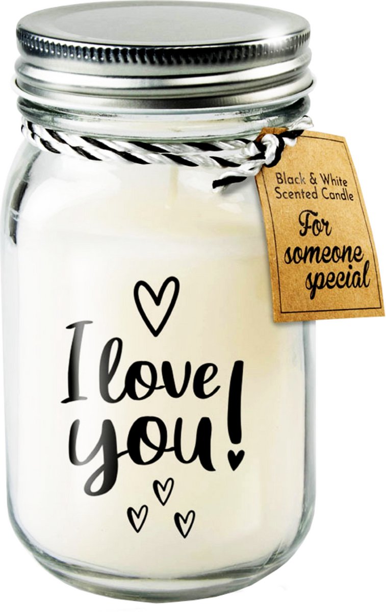 Paper dreams Black & White geurkaars - I love you Zwart wit