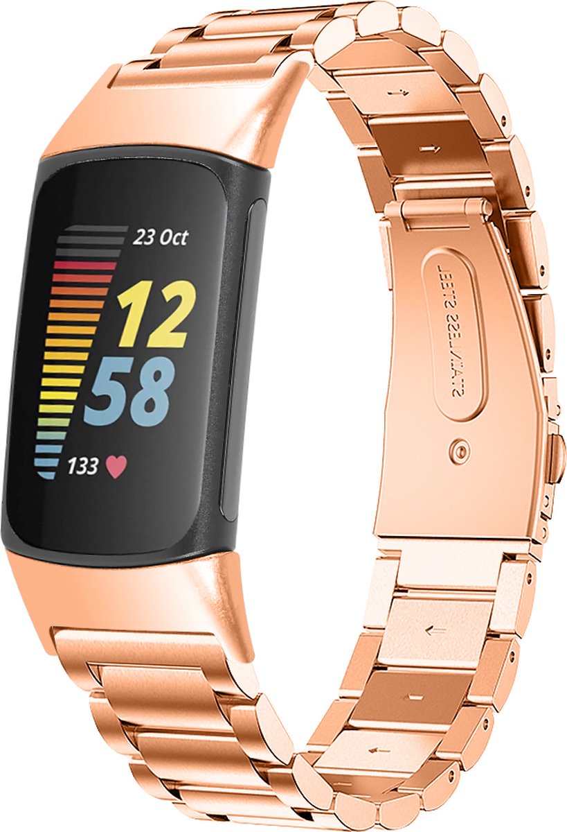 YONO Bandje geschikt voor Fitbit Charge 6 - 5 - Schakel - Metaal - Rose Goud
