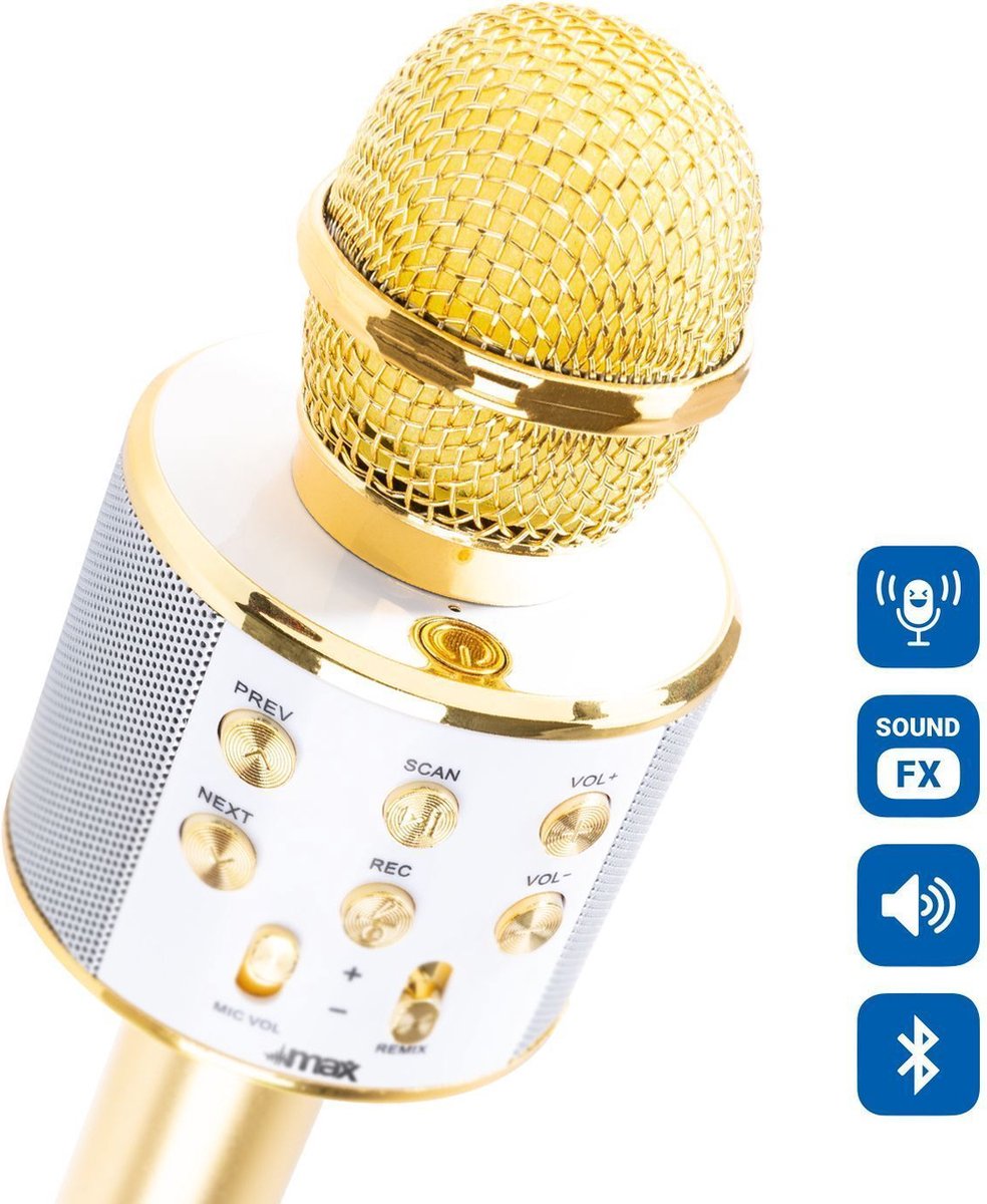 Karaoke Microfoon met Bluetooth en Echo Effect - Speaker - MP3 - Goud - MAX KM01