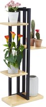 Relaxdays plantenrek 4 etages - metaal - bloemenrek binnen - plantentrap houtlook - zwart - bruinen