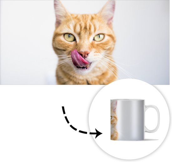 Mug - Chat - Langue - Wit - 350 ML - Tasse - Cadeau Sinterklaas - Cadeaux de Noël - Cadeaux de chaussures - Cadeaux à distribuer