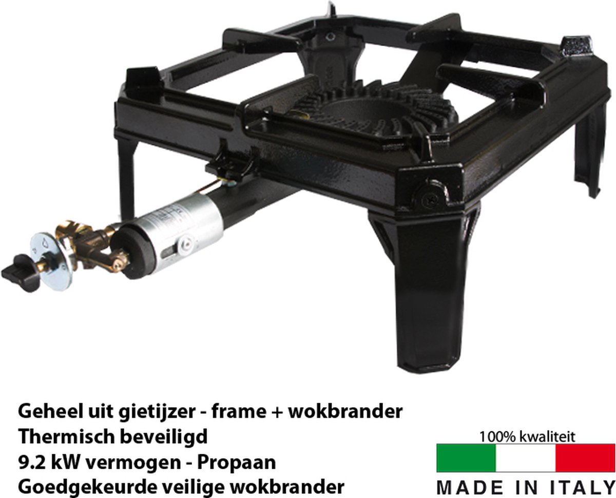 Kookbrander Wokbrander geheel gietijzer Propaan 9,2 kW - thermisch beveiligd - zonder piezo - 4 poot